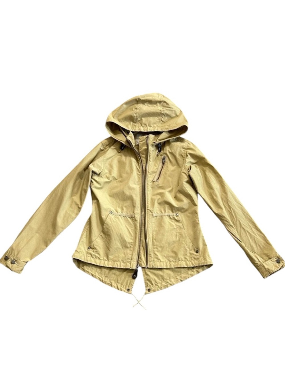Sierra Designs Khaki Fishtail Parka with Hood, Leather Pulls size Medium